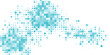 © aam - Abstract blue pixel mosaic background with scattered square elements forming a dynamic digital pattern on white space