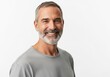 © Rohan - Smiling middleaged man with gray beard and short hair wearing a gray tshirt isolated on white background