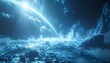 © Dita - A celestial scene presents a bright light casting illumination on planet-like object and terrain with towering peaks and misty clouds