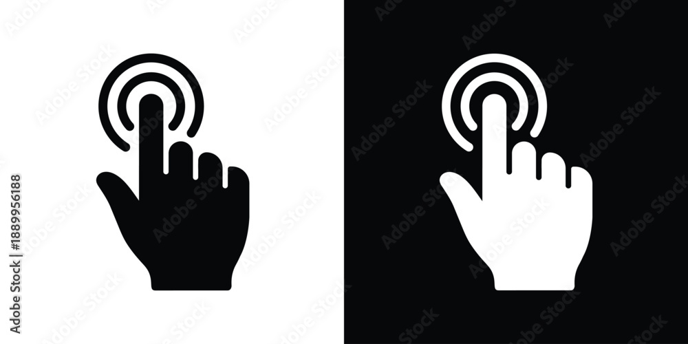 Hand cursor clicking icon in outline style. Black and white pointer ...