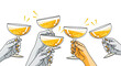 © Dimas - Group of diverse hands toasting with golden champagne or sparkling wine glasses