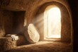 © Meow Creations - Empty tomb with bright divine light streaming through entrance