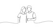 © supplement - Line art of young caucasian male and female standing together. No editable stroke