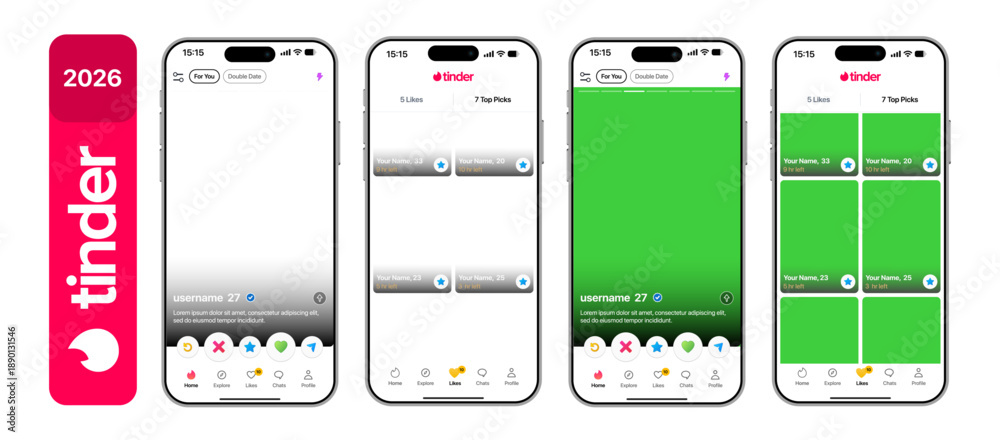 Tinder 2026 dating app interface on transparent PNG and green screen ...