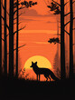 © shobha - Wolf silhouette at sunset in forest