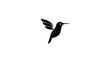 © pkproject - A clean black silhouette of a hummingbird in mid flight designed as a minimalist icon or logo presented starkly against a white background