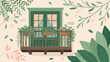 © ayesha umar - Charming green balcony architecture adorned with decorative leaves, evoking a sense of natural urban beauty and modern design.