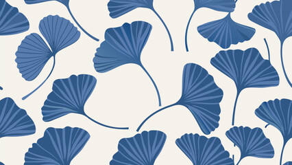 Naklejka na meble Elegant blue ginkgo leaves pattern on white background