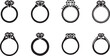 © Sumi - Collection of diamond engagement ring icons in black and white
