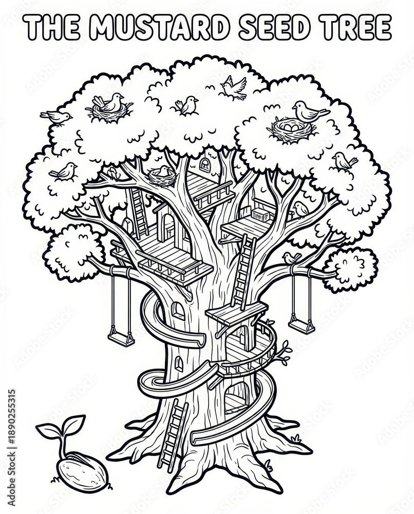 Illustration Stock Parable of the Mustard Seed Tree Coloring Page ...