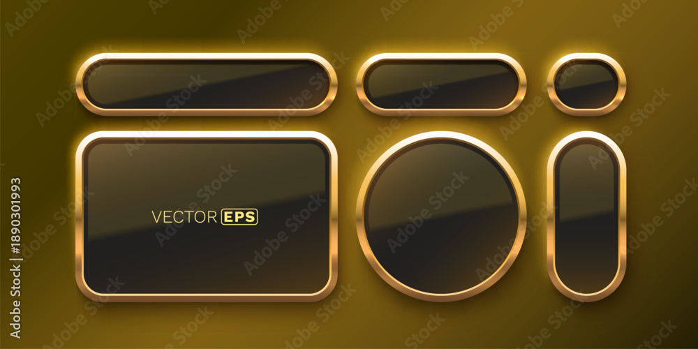 Elegant golden frame and button set on a dark background.