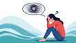 © Gias - Illustration of a stressed young woman sitting alone on the ground with a tangled thought bubble, conveying anxiety and mental health struggles.