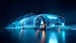 © Oleh - Conceptualizing a futuristic electric car design, this 3d model shows its wireframe structure in motion, highlighting advanced technology and digital automotive innovations rushing forward