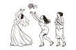 © polgin - Bride tossing bouquet to guests at wedding, vector illustration