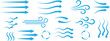 © Prodesigner - Air flow arrows set. airflow and ventilation, climate control, air direction circulation motion and strength signs. air direction signs. Air conditioning arrows.