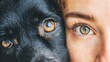 © CreativeArt - Dog owner woman and black dog bonding, eyes reflecting deep connection, depicting pet ownership and friendship