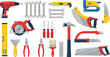 © Sumon Creative - Handyman tools vector set with drill, saws, hammer, wrenches, pliers and construction equipment illustration