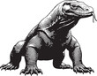 © ELAnani - A majestic komodo dragon, the world's largest lizard, captured in a striking black and white illustration