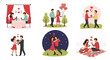 © ahdi - Collection of romantic scenes depicting couples celebrating love on various occasions like dates, dances, and picnics, with a Valentine's Day theme
