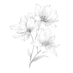  A delicate pencil drawing of three flowers on a white background