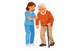 © Smaev - Caregiver helps elderly man with walking in a bright and cheerful setting during afternoon hours, showing support and assistance