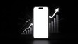 © Kiozmedias.fr - Smartphone mockup screen with abstract glowing digital bar chart and growth graph on a dark backgrou