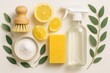 ©  Dreamy Shots - Cleaning action with natural ingredients lemon vinegar and sponge for home care in minimalist environment