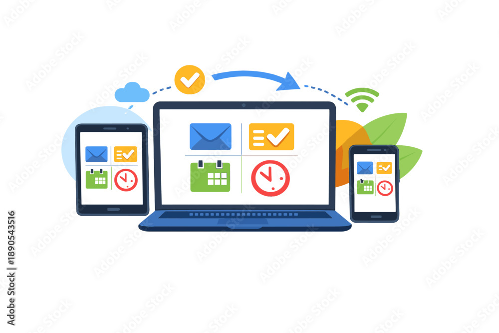 Stock-Vektorgrafik „Syncing multiple devices to manage tasks and ...