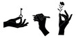 © NK - Stylized hand gestures set featuring a key, a pen, and a flower for creative concepts