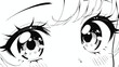 © ink drop - Anime close up of expressive girl eyes with detailed manga linework and emotional facial focus