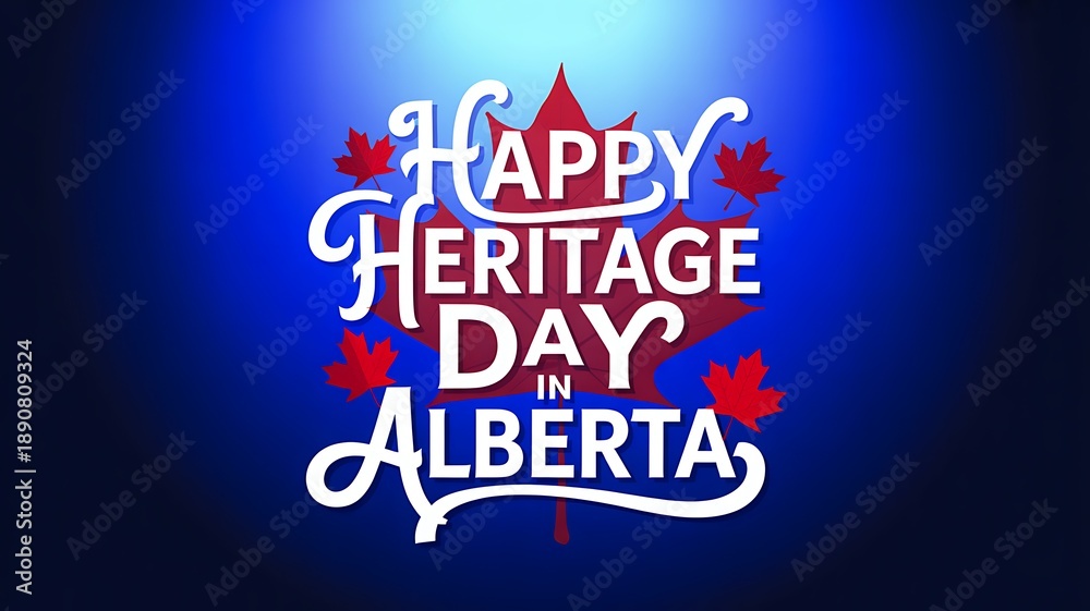 Happy Heritage Day In Alberta With Maple Leaf And Red Background Stock 