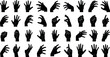 © BIPUL - Large set of black vector hand silhouettes featuring various gestures, signals, and poses isolated on white background for graphic design.