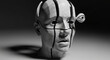 © Rian - Abstract sculpture of a fragmented human head with a protruding eye, symbolizing the disarray of perception and the intricate nature of consciousness