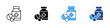 © Tabassum - Set of medicine bottles and pills icons, representing healthcare, treatment, medication, pharmacy, and wellness options, in various styles including outline, silhouette, and blue color variations