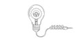 © MdSafique - A detailed black and white line drawing of a light bulb with a cord and plug attached to it on a white background