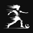 © JimzStd - Dynamic Female Soccer Player Kicking Ball, Stylized Graphic Silhouette with Motion Effect