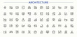 © Rubbble - Set of Architecture line icon. Pictograms of drawing, plan, blueprint, project, home and more. Set of line pictogram. Plan icon set. Editable vector illustration.