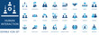 © Pixel Flat Design - Human interaction icon set. Features collaboration, communication, networking, partnership, and social behavior icons for corporate and web design.