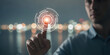 © ClearFrame - Business outlook economic innovation trend analysis with financial growth view touch background binocular attention attitude futuristic interface digital circle glowing light