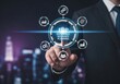 © Mostafiz - Businessman touching a holographic interface with erp enterprise resource planning icons
