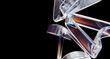 © marozhkastudio - Abstract black 3d background with flying glass navigation arrows - transparent triangle shapes with rainbow light dispersion effect, color spectrum. Futuristic tech render banner. 3D illustration