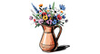 © Kajol - Still life illustration showcases a beautiful bouquet of colorful wildflowers in a rustic copper pitcher standing on a clean white background.