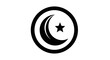 © zobai - Crescent moon and star symbol in circle islamic emblem simple black and white design vector illustration