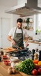 © Oleksandr - Man Cooking in Modern Kitchen. Concept featuring cooking, kitchen, man, food preparation, modern kitchen.
