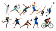 © Lustre Art Group  - Multi sport athletes performing action moves in studio collage on white. Concept of sports diversity, cross training, professional performance, motion graphics assets and creative advertising use.
