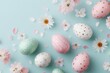 © Khawla - Pastel Easter Eggs and Spring Flowers Flat Lay