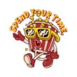© Ilham - SPEN YOUR TIME with popcorn cartoon character vintage illustration design