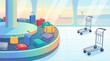 © DesignSells - Colorful airport baggage carousel illustration in a bright flat vector style with a playful travel mood