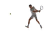 © master1305 - Tennis player two handed backhand preparation isolated on white background. Concept of backhand setup drills, stroke preparation training, tennis coaching materials, sports education visuals.