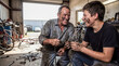 © Aurora Aesthetics - Grandfather and grandson repairing bicycle in garage family bonding mentorship hobby activity background copy space manual work fixing mechanics